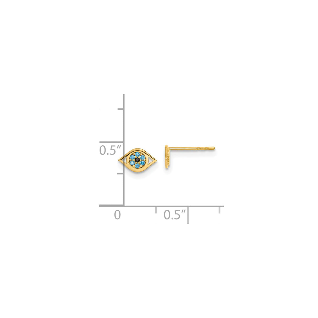 14k Yellow Gold Stud Earrings with Evil Eye Design, Blue and Black Gemstones, Spiritual Jewelry