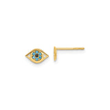 14k Yellow Gold Stud Earrings with Evil Eye Design, Blue and Black Gemstones, Spiritual Jewelry