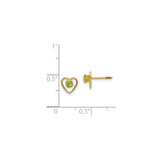 14k Yellow Gold Heart Stud Earrings with Peridot, Open Heart Design for Women