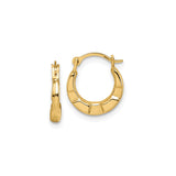 14k Yellow Gold Hoop Earrings, Small Polished Hoops with Ridged Design, Classic Minimalist Style