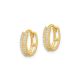14k Yellow Gold Hoop Earrings with Two Rows of Round Cubic Zirconia, Hinged Modern Design for Women