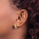 14k Yellow Gold Hoop Earrings with Two Rows of Round Cubic Zirconia, Hinged Modern Design for Women