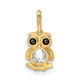 14k Yellow Gold Owl Pendant with Cubic Zirconia and Black Gemstone Eyes, Spiritual Animal Jewelry for Women
