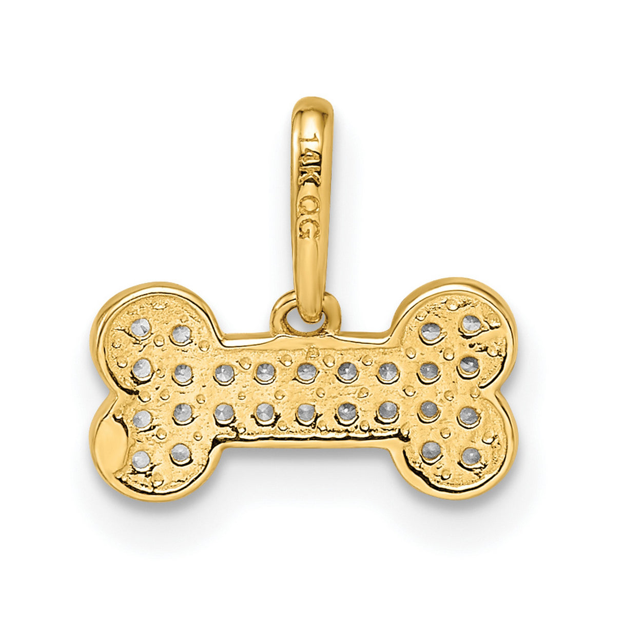 14k Yellow Gold Dog Bone Pendant with Cubic Zirconia, Pet Memorial Charm for Women