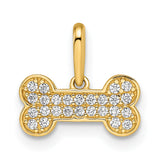 14k Yellow Gold Dog Bone Pendant with Cubic Zirconia, Pet Memorial Charm for Women