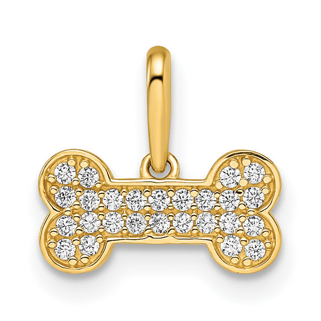 14k Yellow Gold Dog Bone Pendant with Cubic Zirconia, Pet Memorial Charm for Women