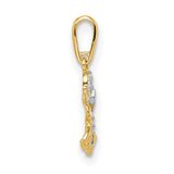 14k Multi-Tone Gold Dog and Puppy Pendant with Cubic Zirconia, Animal Outline Charm