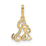 14k Multi-Tone Gold Dog and Puppy Pendant with Cubic Zirconia, Animal Outline Charm