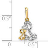 14k Multi-Tone Gold Dog and Puppy Pendant with Cubic Zirconia, Animal Outline Charm