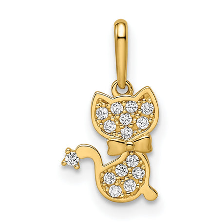 Childrens CZ Cat Charm Pendant in Real 14k Yellow Gold