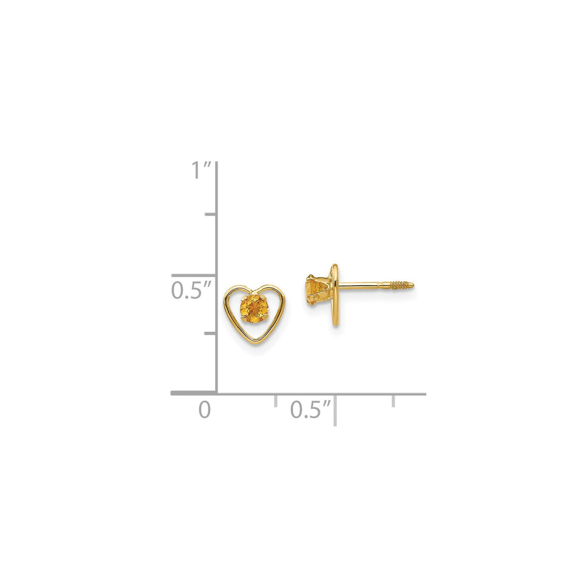 14k Yellow Gold Open Heart Stud Earrings with Citrine Gemstone, Romantic Jewelry for Women