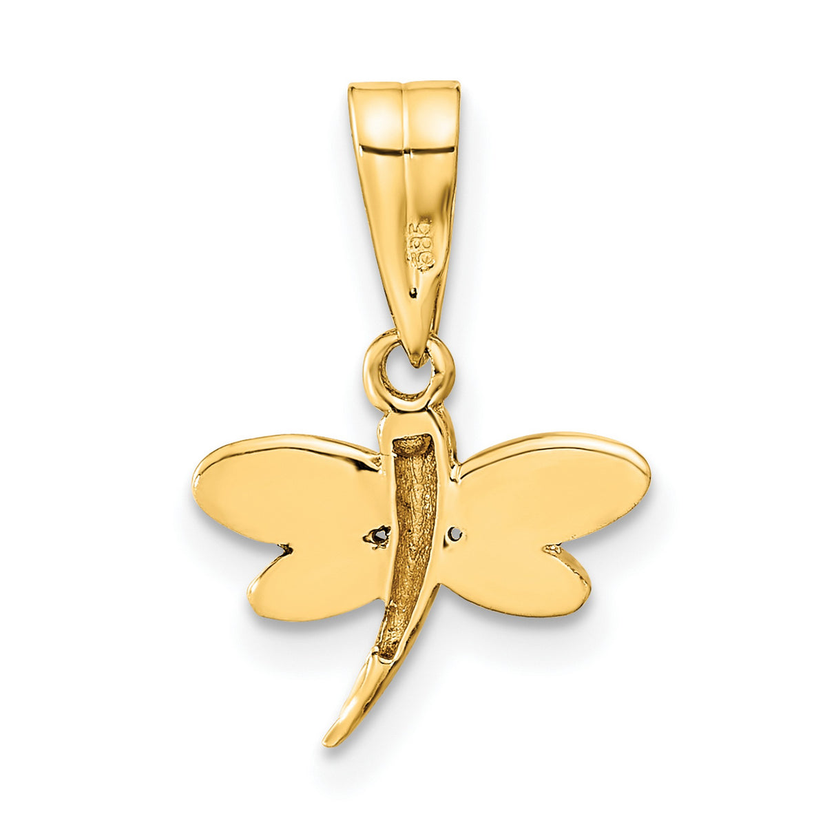 14k Yellow Gold Dragonfly Pendant with Pink and Red Enamel Wings, Nature-Inspired Charm for Women