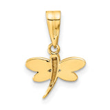 14k Yellow Gold Dragonfly Pendant with Pink and Red Enamel Wings, Nature-Inspired Charm for Women