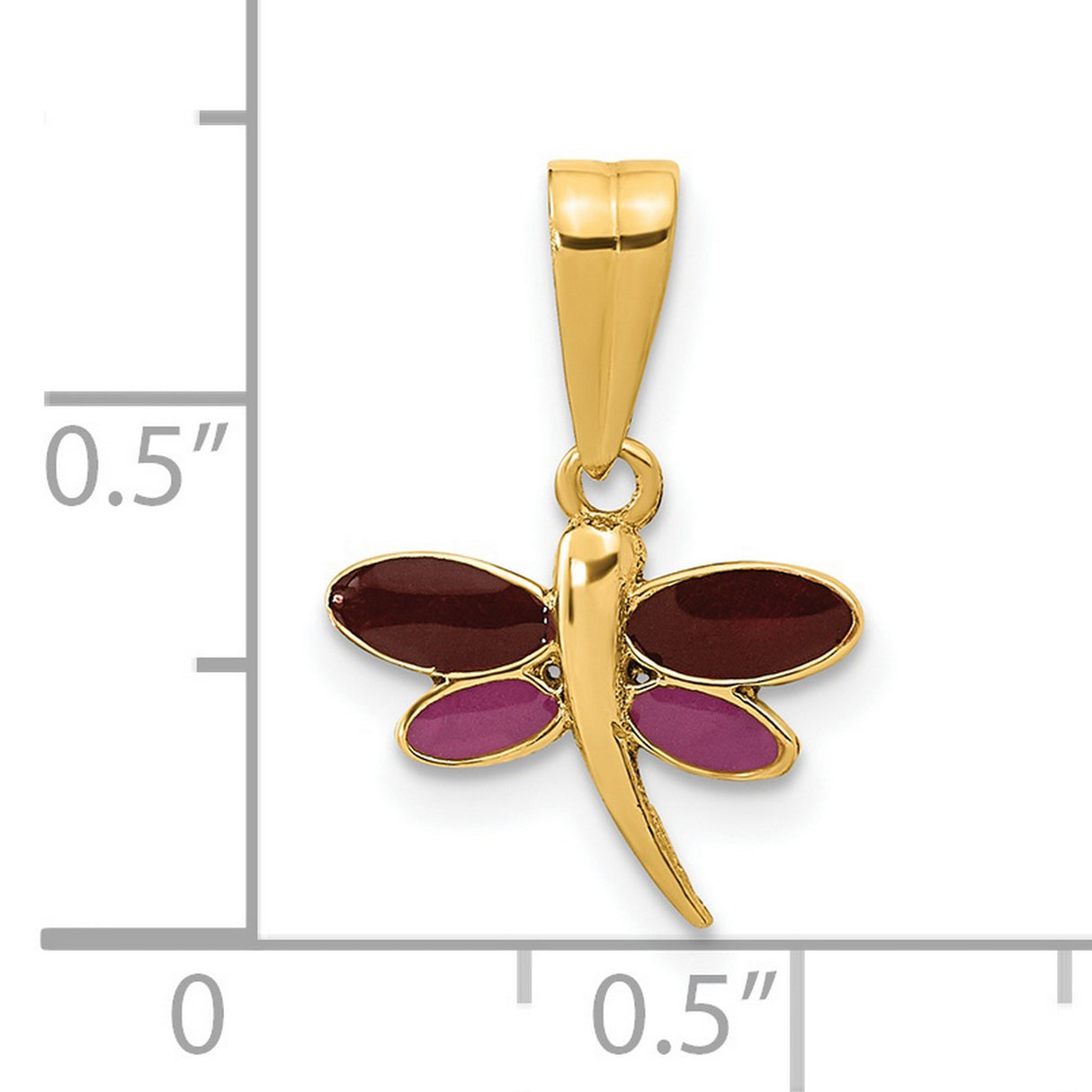 14k Yellow Gold Dragonfly Pendant with Pink and Red Enamel Wings, Nature-Inspired Charm for Women