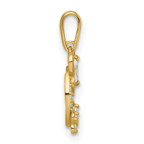 14k Yellow Gold Butterfly Pendant with Cubic Zirconia in Open Circle Design