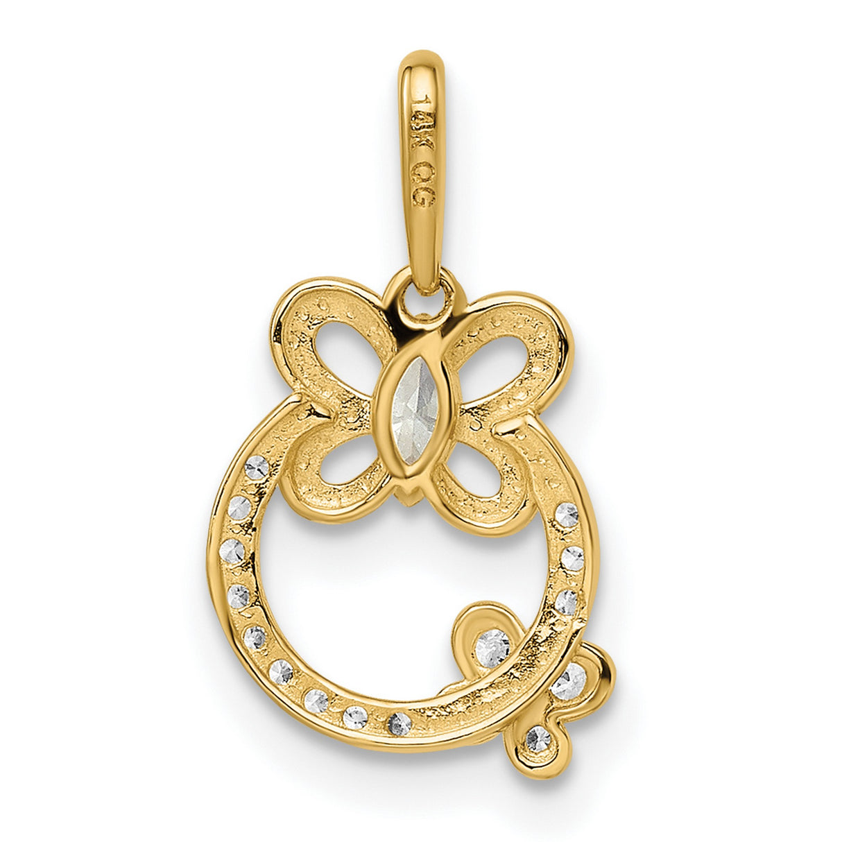 14k Yellow Gold Butterfly Pendant with Cubic Zirconia in Open Circle Design