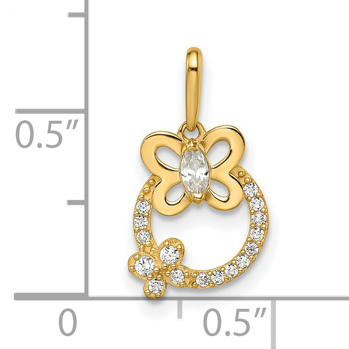 14k Yellow Gold Butterfly Pendant with Cubic Zirconia in Open Circle Design