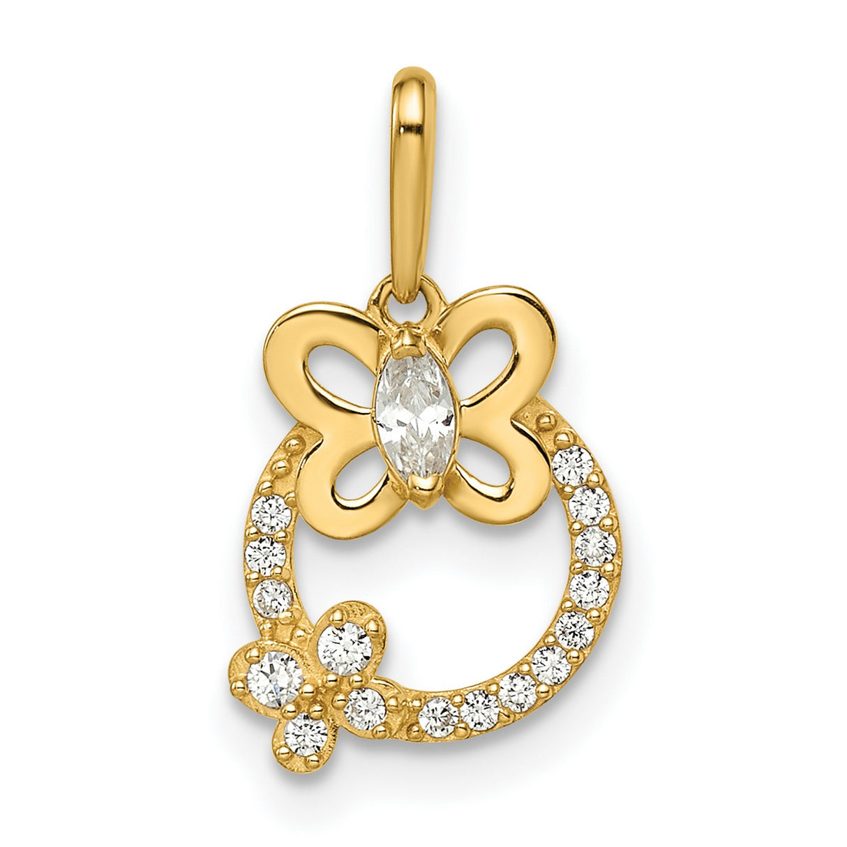 14k Yellow Gold Butterfly Pendant with Cubic Zirconia in Open Circle Design