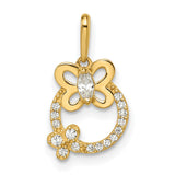 14k Yellow Gold Butterfly Pendant with Cubic Zirconia in Open Circle Design