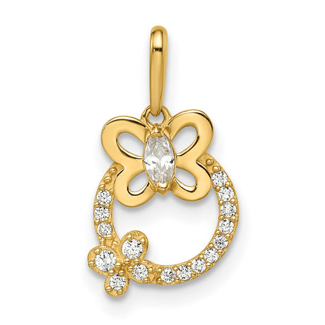 14k Yellow Gold Butterfly Pendant with Cubic Zirconia in Open Circle Design