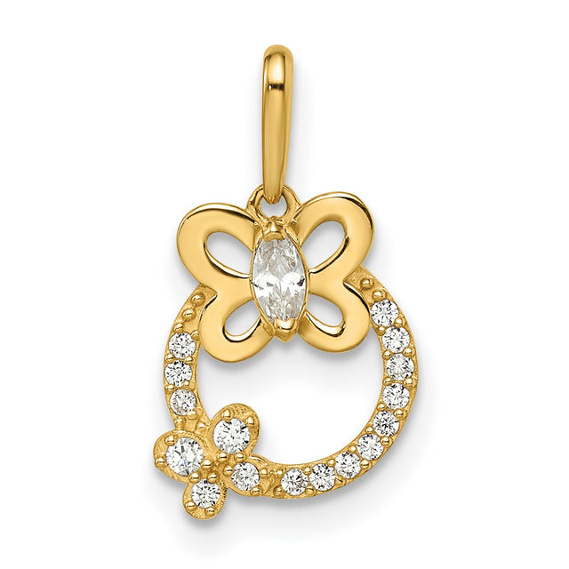 14k Yellow Gold Butterfly Pendant with Cubic Zirconia in Open Circle Design