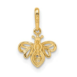 14k Yellow Gold Bee Pendant with Cubic Zirconia, Honeybee Charm Symbolizing Hard Work and Nature