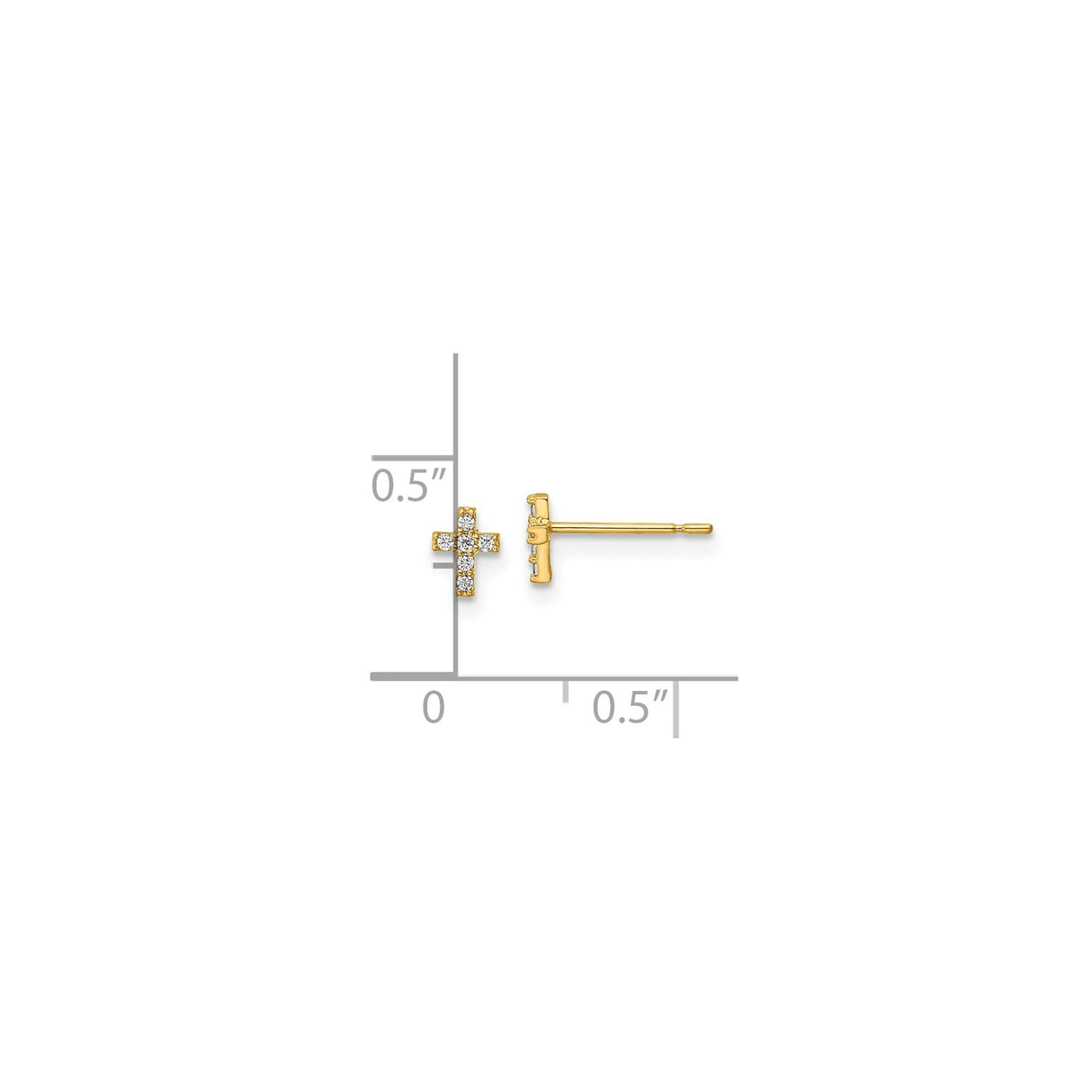 14k Yellow Gold Cross Pendant with Cubic Zirconia, Minimal Unisex Religious Charm