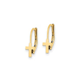 14k Yellow Gold Cross Leverback Earrings, Polished Religious Dangle Jewelry for Men and Women
