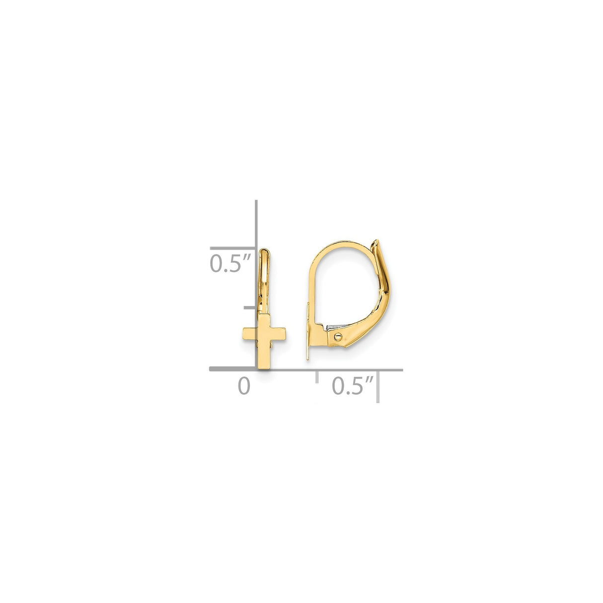 14k Yellow Gold Cross Leverback Earrings, Polished Religious Dangle Jewelry for Men and Women