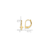 14k Yellow Gold Cross Leverback Earrings, Polished Religious Dangle Jewelry for Men and Women