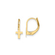 14k Yellow Gold Cross Leverback Earrings, Polished Religious Dangle Jewelry for Men and Women