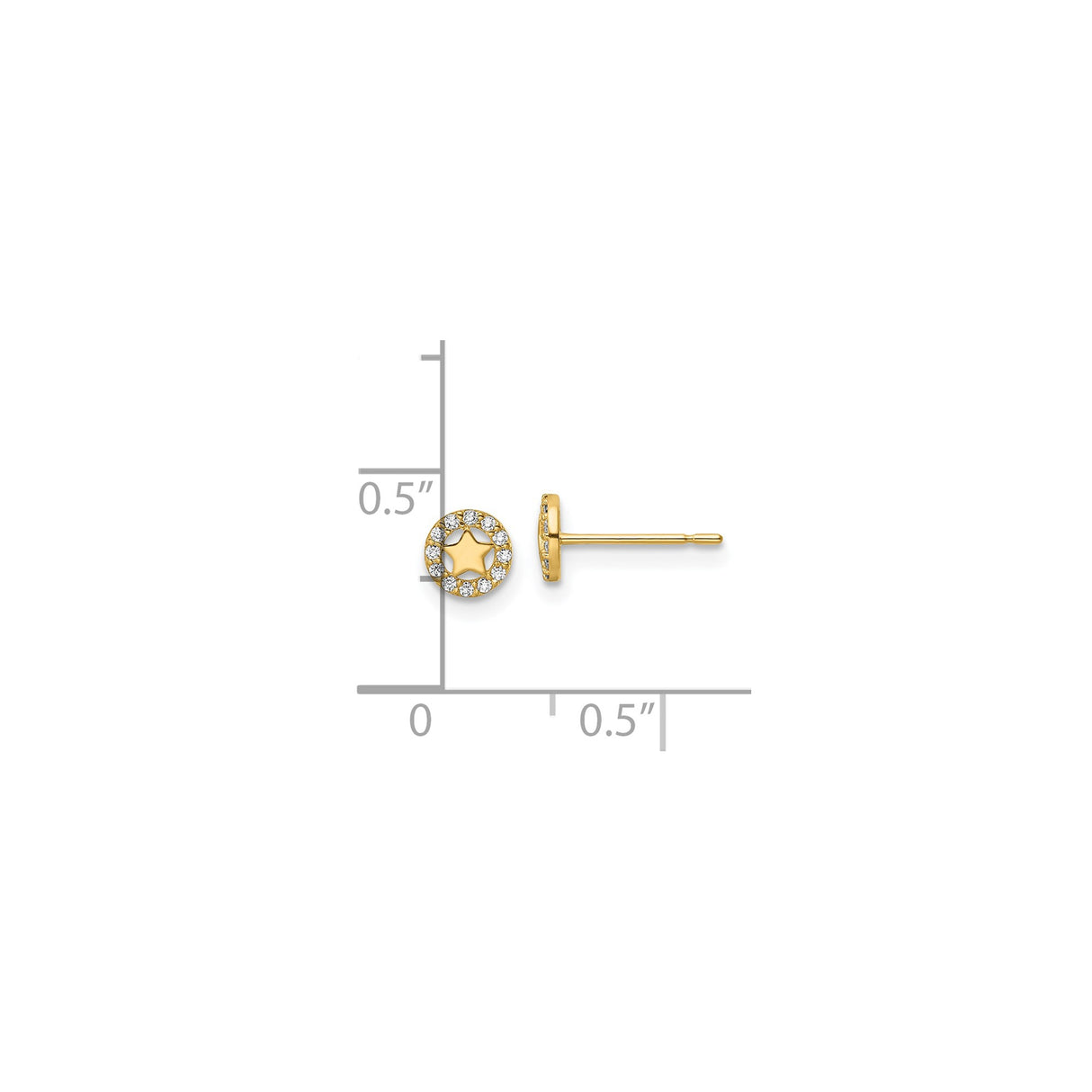 14k Yellow Gold Star Stud Earrings with Cubic Zirconia, Celestial Minimalist Design for Women