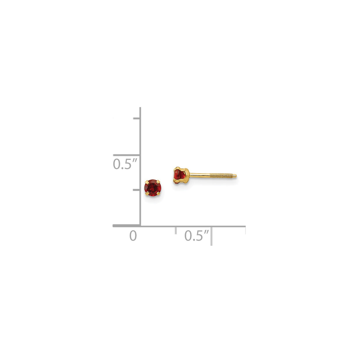 14k Yellow Gold Stud Earrings with Round Garnet, Classic Four Prong Setting