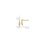 14k Yellow Gold Heart Stud Earrings with Cubic Zirconia Vertical Row Design