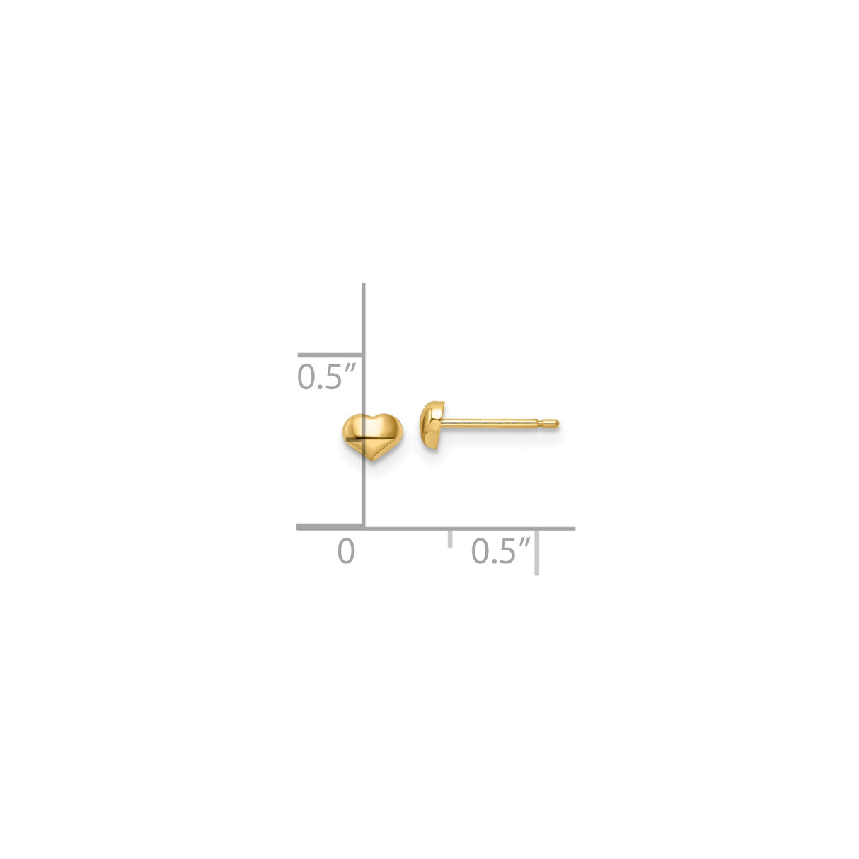 14k Yellow Gold Heart Stud Earrings, Polished Minimalist Design for Women