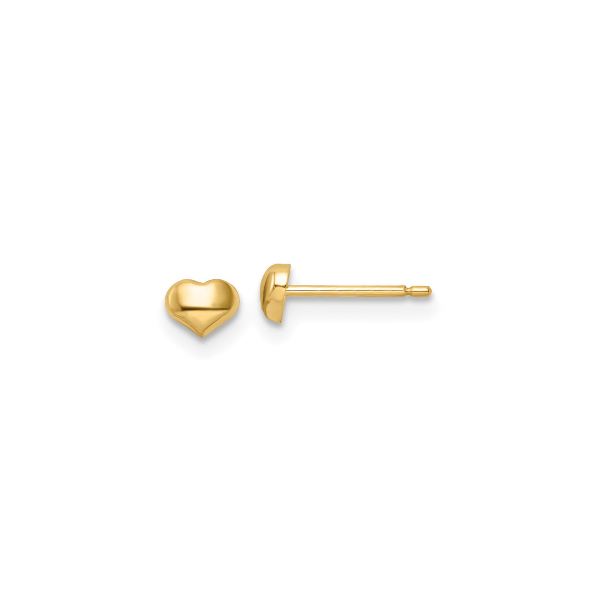 14k Yellow Gold Heart Stud Earrings, Polished Minimalist Design for Women