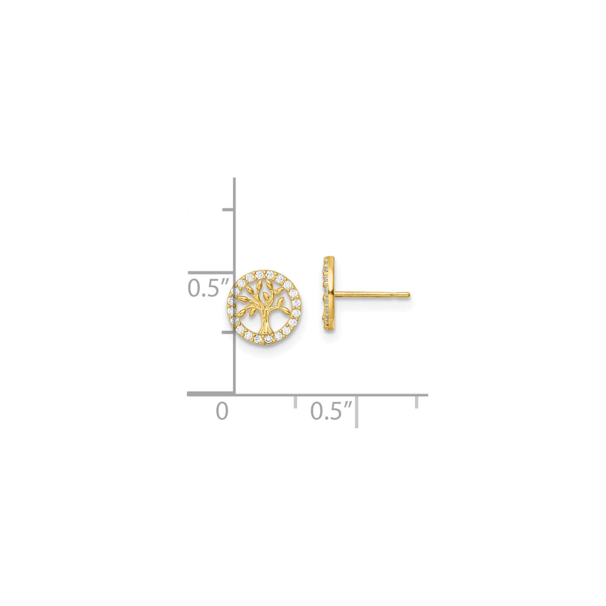 14k Yellow Gold Tree of Life Stud Earrings with Cubic Zirconia Accents