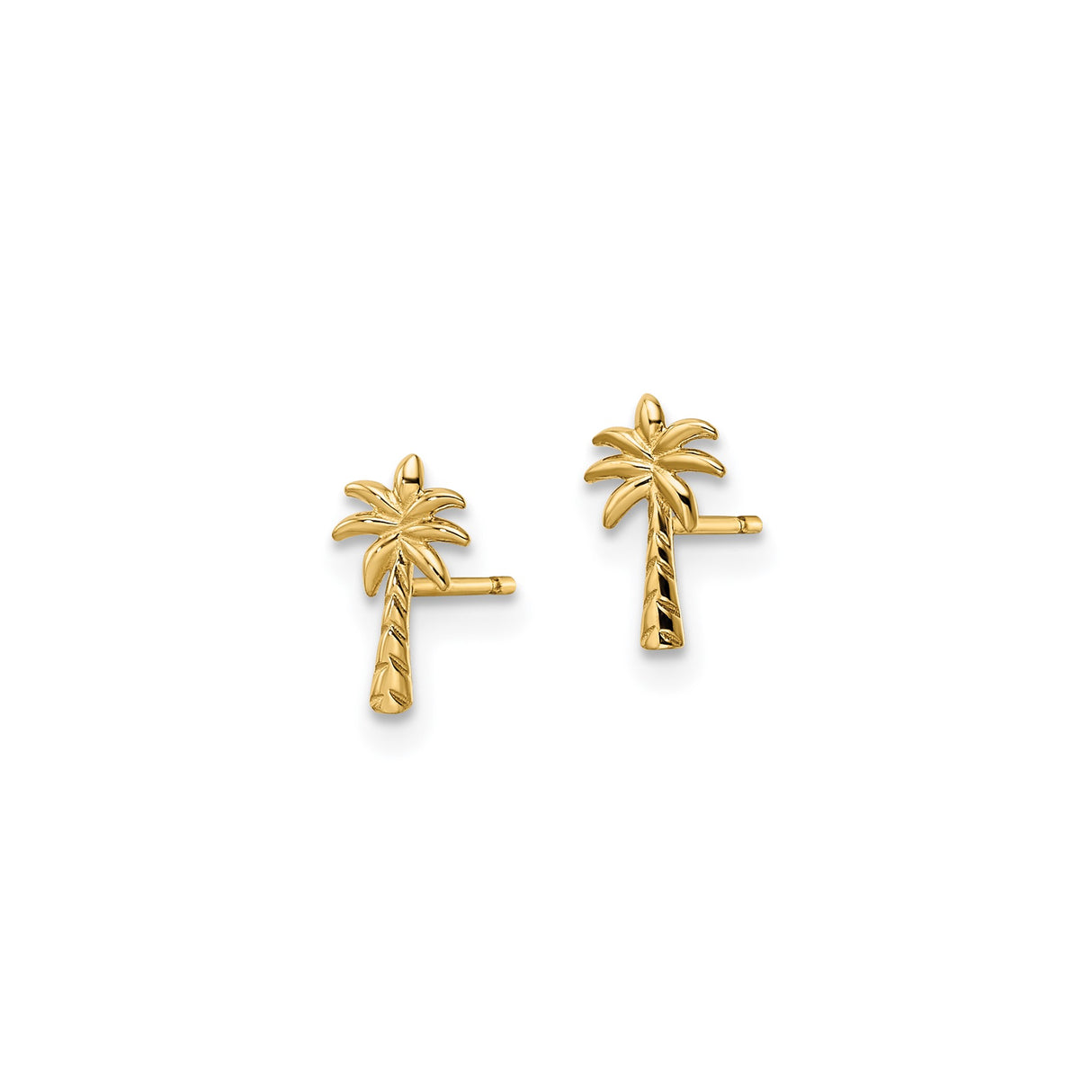 14k Yellow Gold Palm Tree Stud Earrings, Tropical Island Beach-Inspired Design for Women