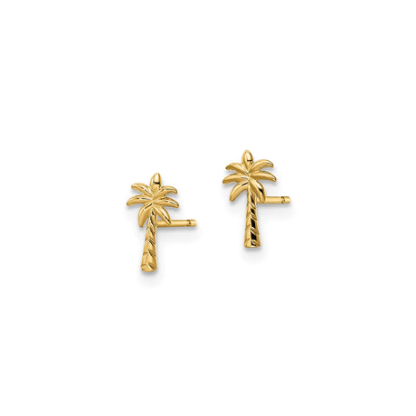 14k Yellow Gold Palm Tree Stud Earrings, Tropical Island Beach-Inspired Design for Women