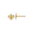 14k Yellow Gold Bee Stud Earrings with Heart Shaped Wings, Nature Inspired Design for Women