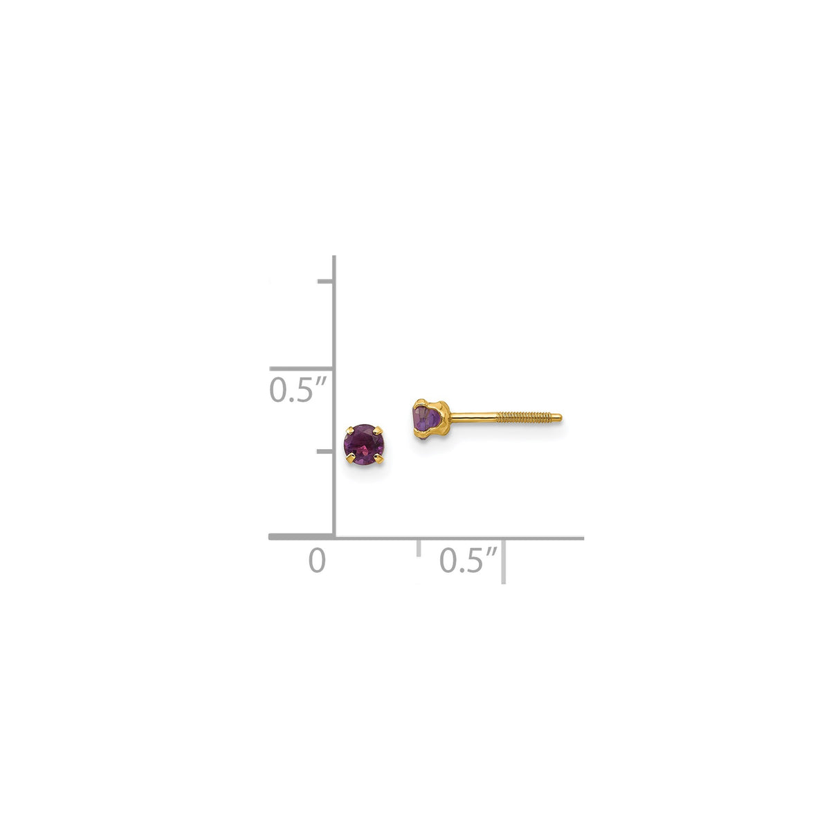 14k Yellow Gold Stud Earrings with Round Amethyst in Four Prong Setting