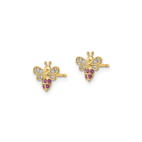 14k Yellow Gold Bee Stud Earrings with Cubic Zirconia, Nature-Inspired Whimsical Design for Women