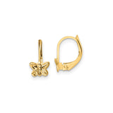14k Yellow Gold Butterfly Leverback Earrings, Dainty Polished Design for Girls