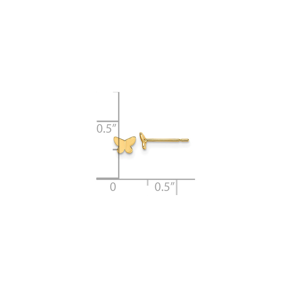 14k Yellow Gold Butterfly Stud Earrings, Dainty Lightweight Minimalist Design