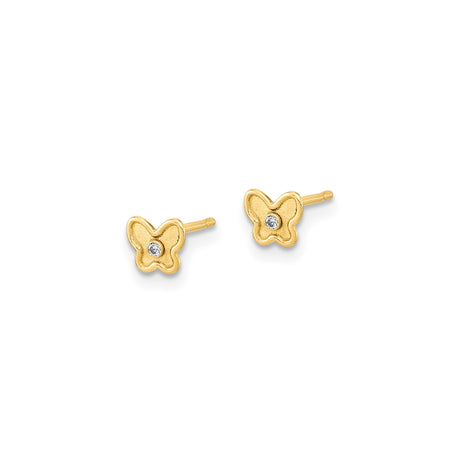 14k Yellow Gold Butterfly Stud Earrings with Diamond Accent, Dainty Nature-Inspired Design