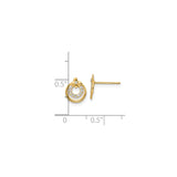 14k Yellow Gold Stud Earrings with Cubic Zirconia, Double Circle and Fleur-de-Lis Design