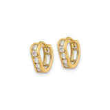 14k Yellow Gold Hoop Earrings with Cubic Zirconia, Wave Design, Small Huggie Style for Women