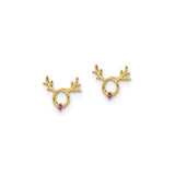 14k Yellow Gold Reindeer Antler Stud Earrings with Cubic Zirconia, Winter Holiday Theme