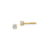 14k Yellow Gold Stud Earrings with Round Cubic Zirconia in Four Prong Setting, Minimalist Design
