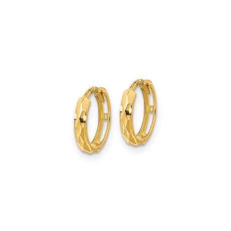 14k Yellow Gold Hoop Earrings, Faceted Design with Polished Finish, Lightweight Medium Size